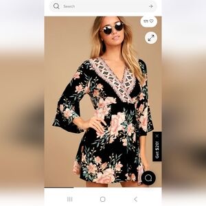 Billabong Black Floral V-Neck Blouse